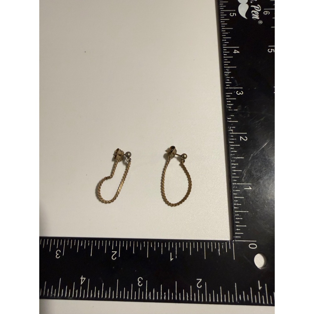 Vintage Gold Tone Chain Loop Drop Ball Stud Dangle Earrings Minimalist Jewelry